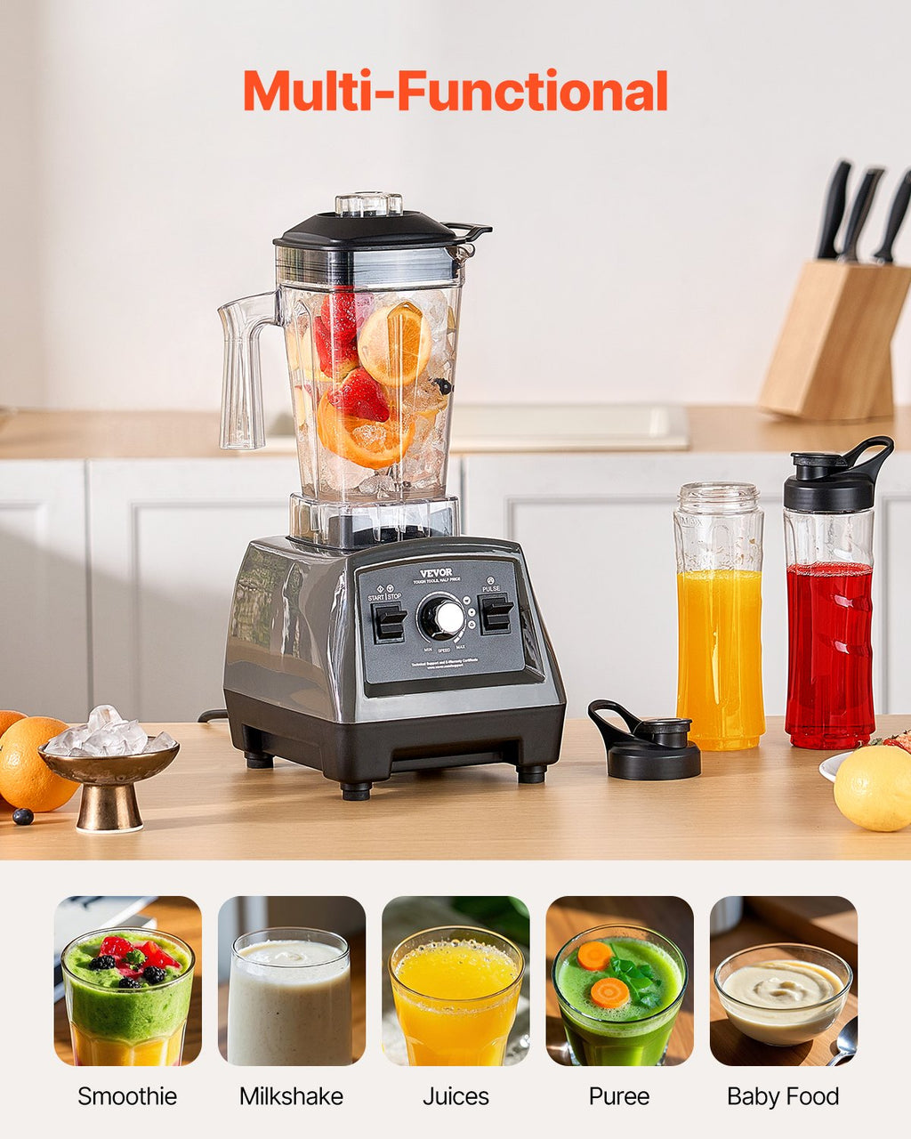 61 Oz 1400W Blender For Smoothies Food Processing Blender For Kitchen