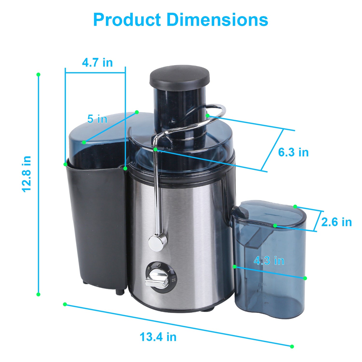 1Pc Centrifugal Juicer Juice Extractor With 2 Speeds 2.6in Wide Feed Chute 17Oz Juicer Cup 54Oz Pulp Collector Electric Juicer For Fruits Vegetables