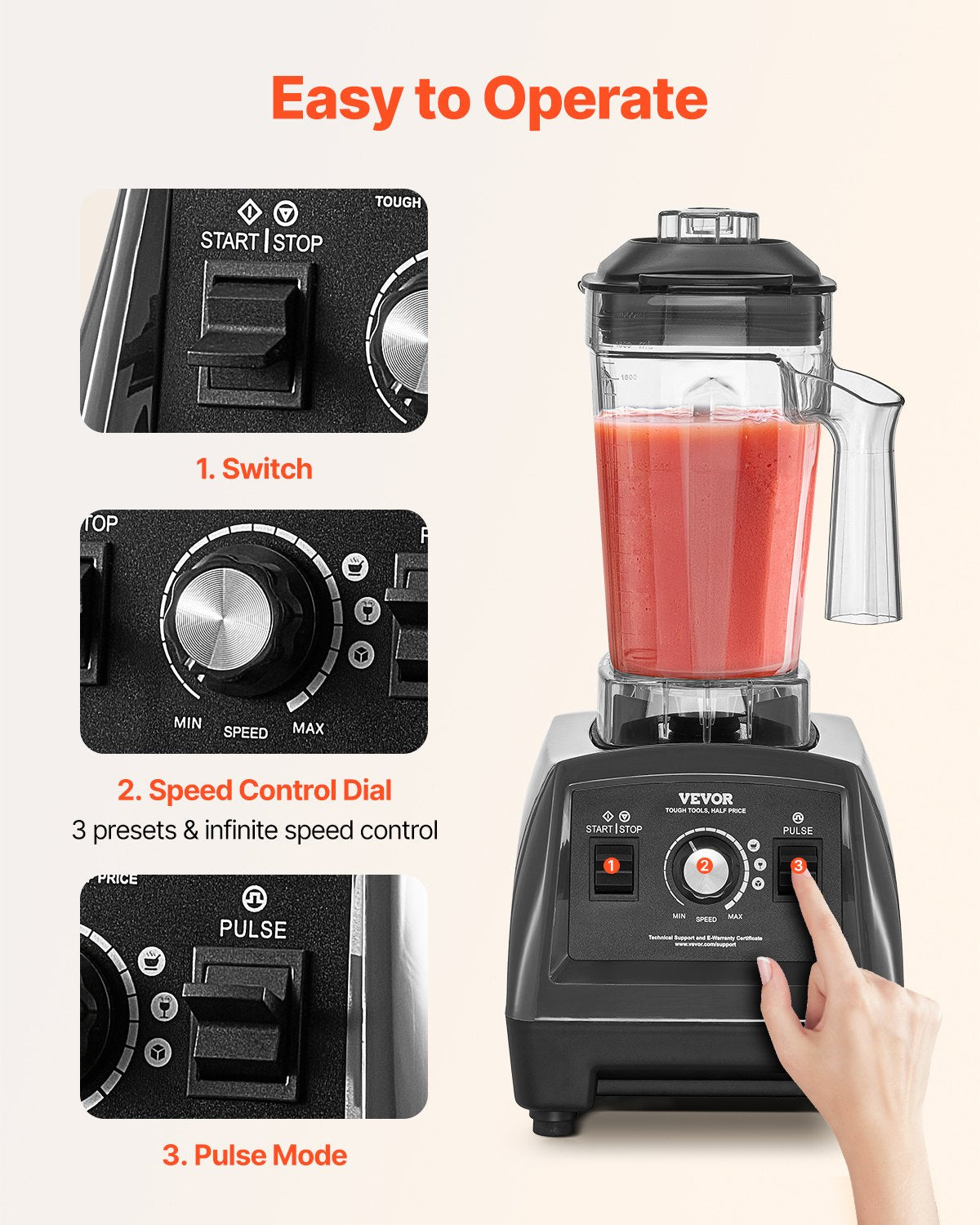 61 Oz 1400W Blender For Smoothies Food Processing Blender For Kitchen